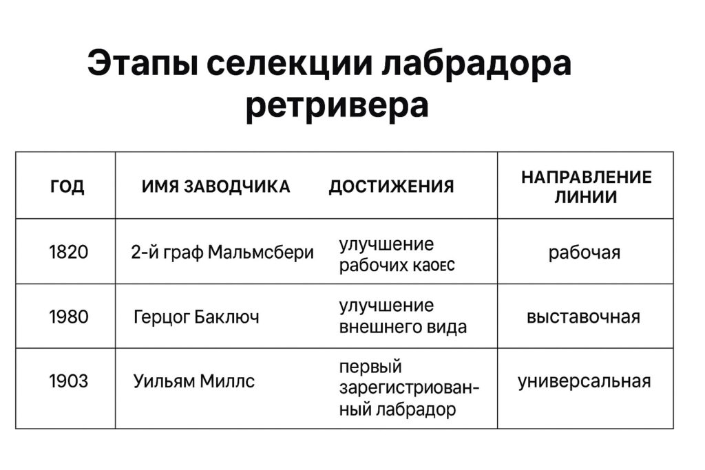 этапы развития породы лабрадор таблица